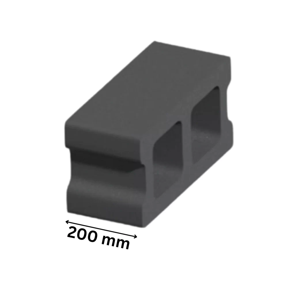 Hollow block side view showing 200mm height