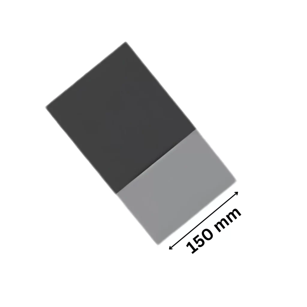 Top view of concrete block showing 150 mm breadth dimension