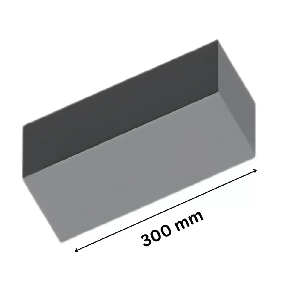 3D solid block showing 300mm length