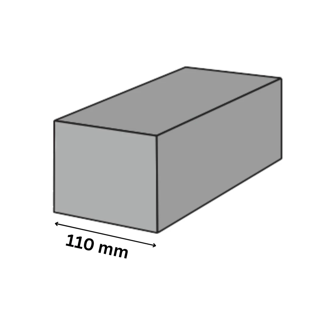 Illustration showing the breadth of a concrete solid block as 110 mm