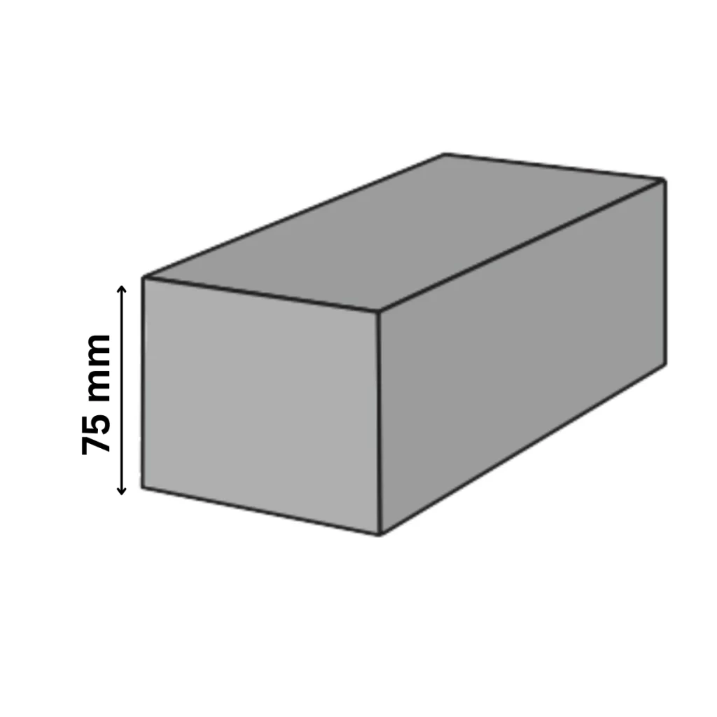 Illustration showing the height of a concrete solid block as 75 mm