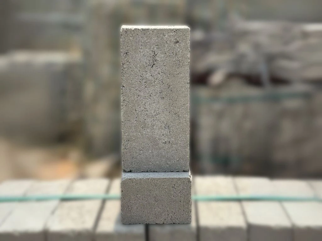 Sample concrete solid block in chennai from Ashok Concrete placed vertically for display