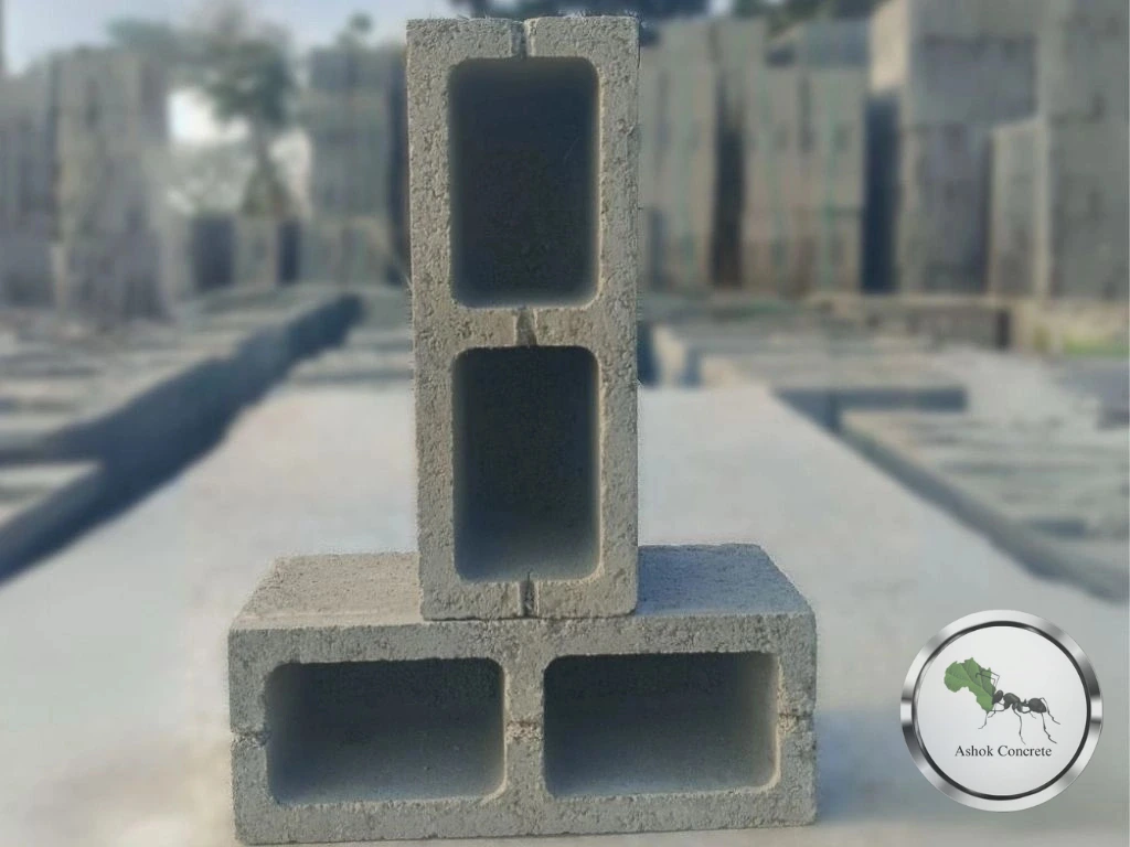 4-inch hollow concrete blocks manufacturer in Chennai, Tamil Nadu – vertical and horizontal view at Ashok Concrete yard