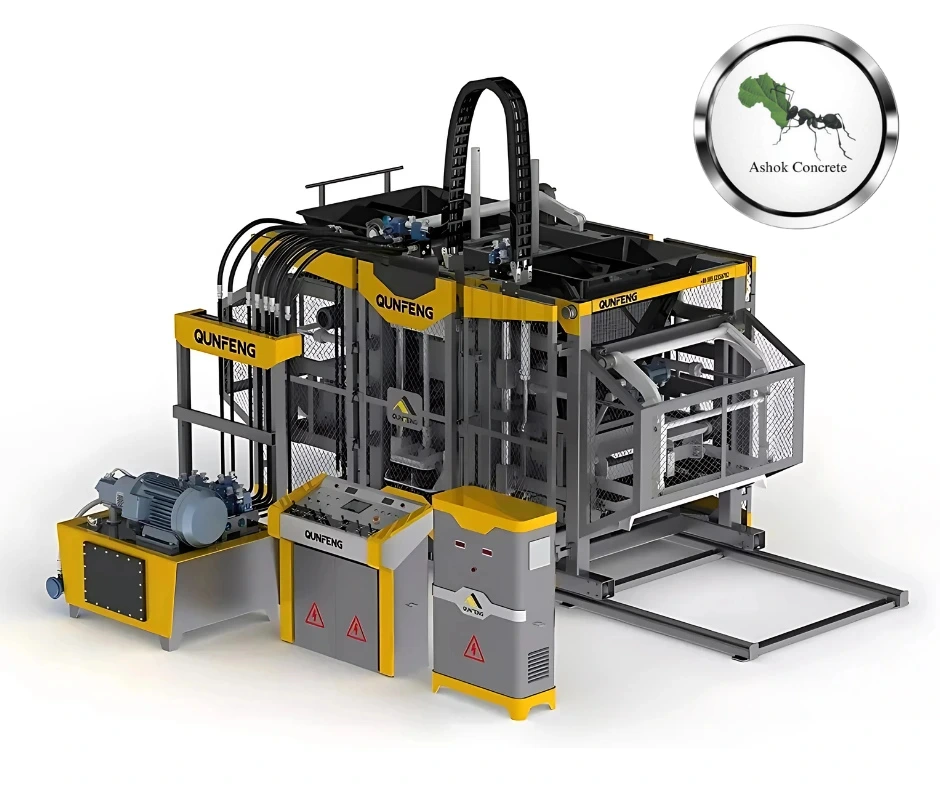QUNFENG QFT 10-15 automatic block making machine with hydraulic system and control panel.